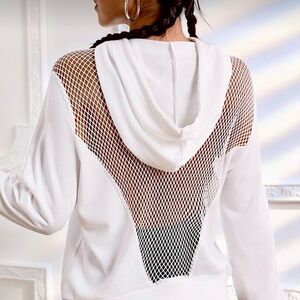 White Hoodie with Open Fishnet Mesh Back